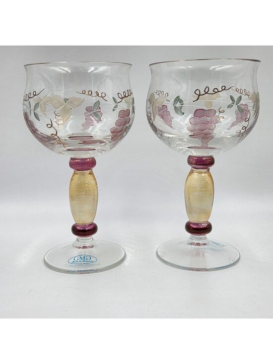 Georgio Crystal GMG Other - Georgio Crystal GMG Etched Grape Set of 2 White Wine Glass